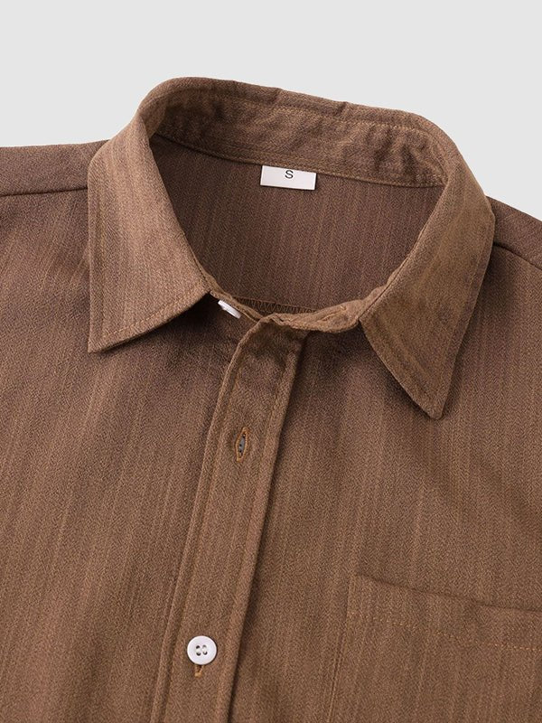 Men's Solid cotton casual lapel solid color short - sleeved shirt - LXNDON