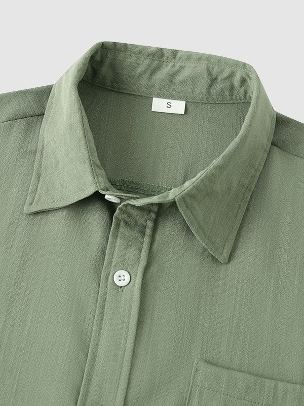 Men's Solid cotton casual lapel solid color short - sleeved shirt - LXNDON