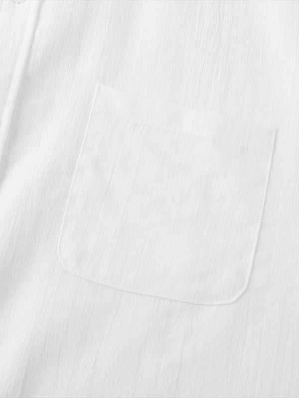 Men's Solid cotton casual lapel solid color short - sleeved shirt - LXNDON