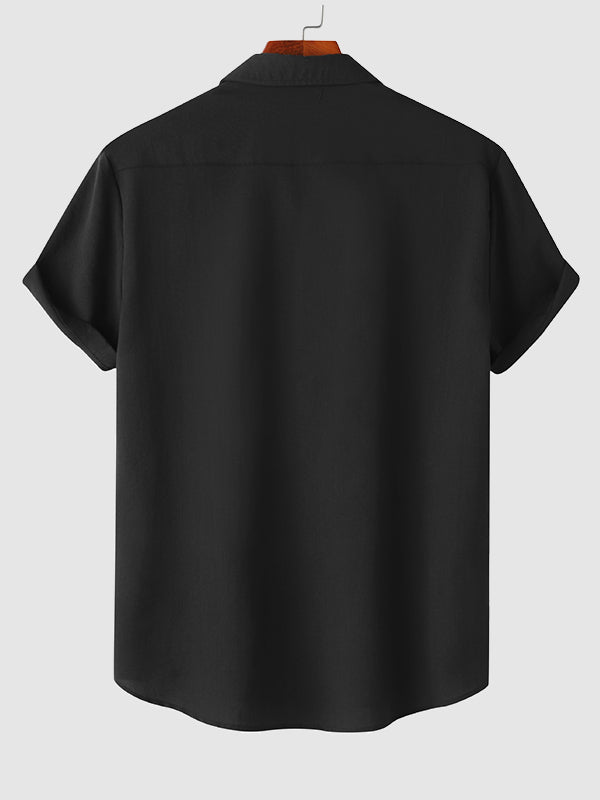 Men's Solid cotton casual lapel solid color short - sleeved shirt - LXNDON