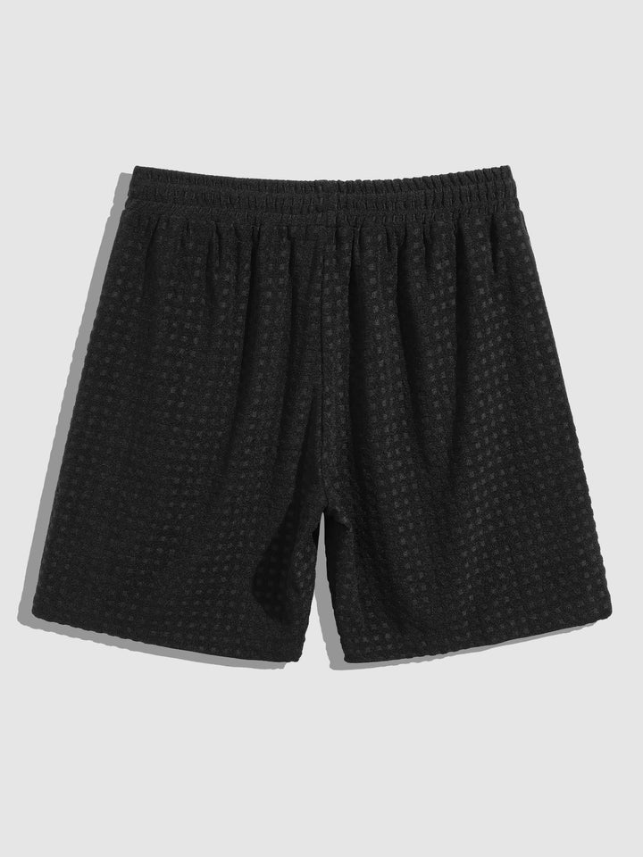 Men's Terry Cloth Plaid Color Block Cuban Collar Shirt Casual Shorts Set - LXNDON