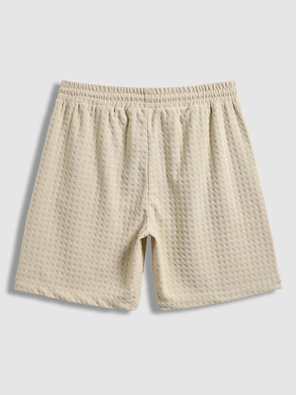 Men's Terry Cloth Plaid Color Block Cuban Collar Shirt Casual Shorts Set - LXNDON