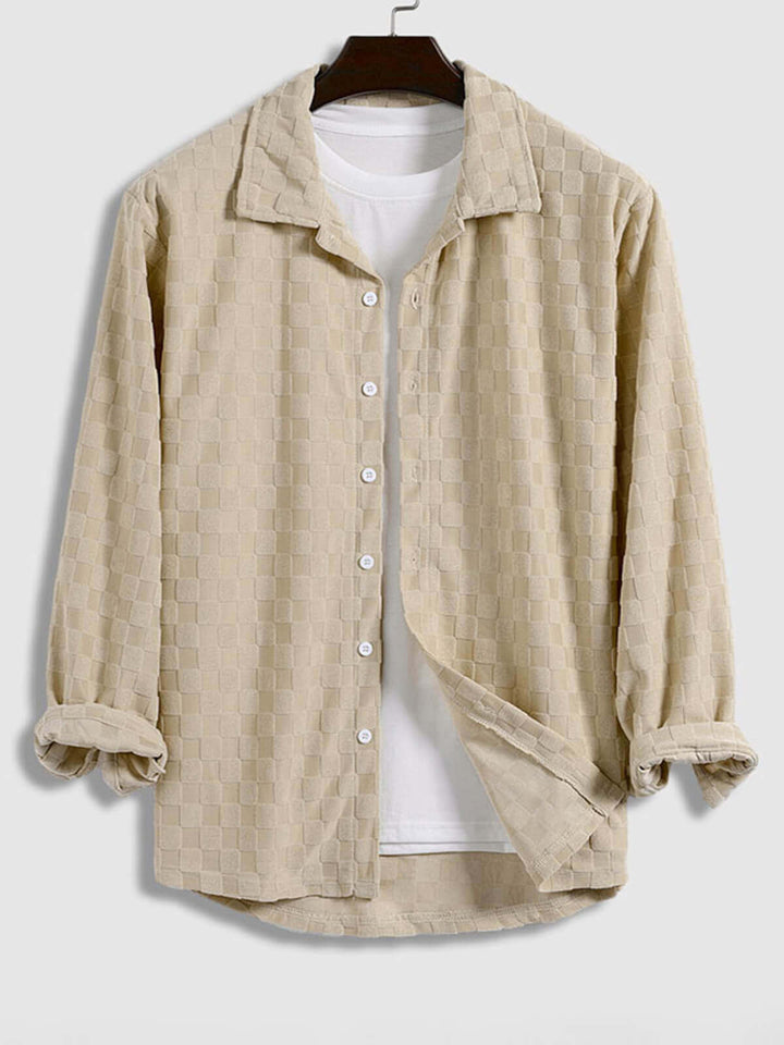 Men's textured plaid terry casual long - sleeved shirt and corduroy pants set - LXNDON