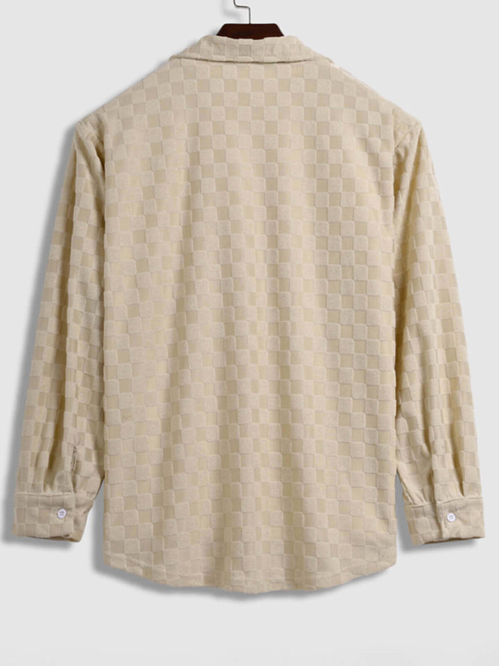 Men's textured plaid terry casual long - sleeved shirt and corduroy pants set - LXNDON