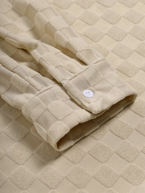 Men's textured plaid terry casual long - sleeved shirt and corduroy pants set - LXNDON