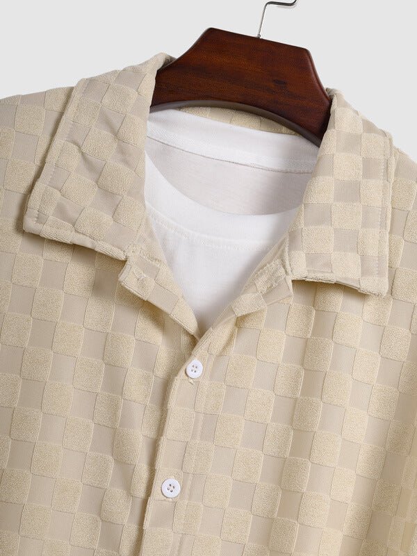 Men's textured plaid terry casual long - sleeved shirt and corduroy pants set - LXNDON