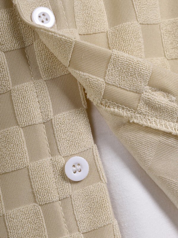 Men's textured plaid terry casual long - sleeved shirt and corduroy pants set - LXNDON