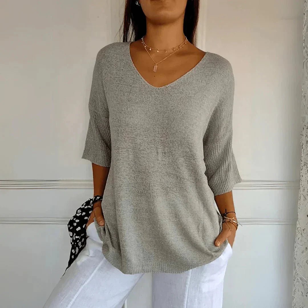 Noelia | Casual Lightweight V - Neck Sweater - LXNDON