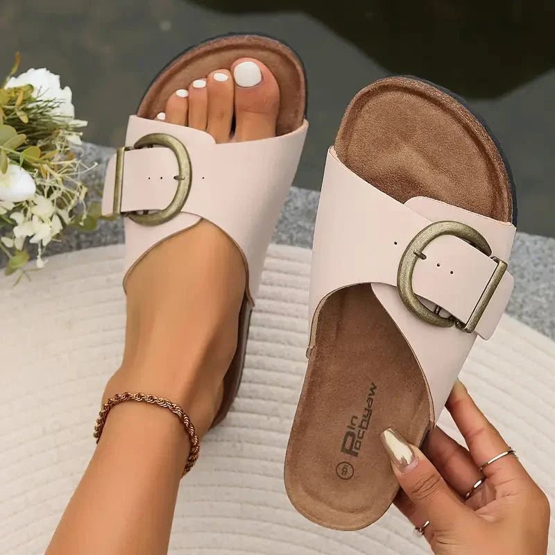 Selene | Buckled Comfort Slide Sandals - LXNDON
