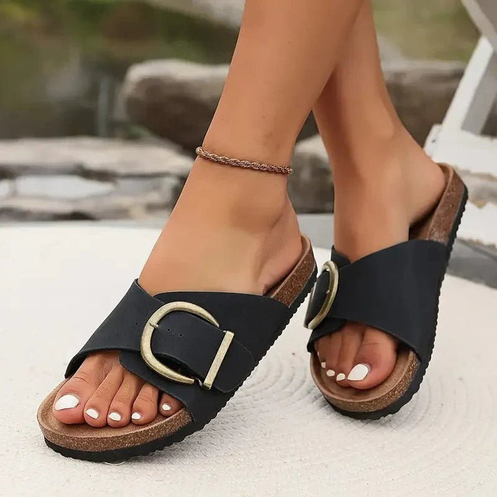 Selene | Buckled Comfort Slide Sandals - LXNDON