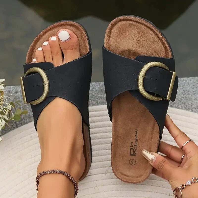 Selene | Buckled Comfort Slide Sandals - LXNDON