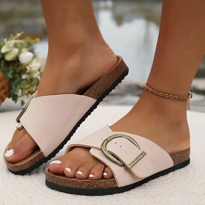 Selene | Buckled Comfort Slide Sandals - LXNDON