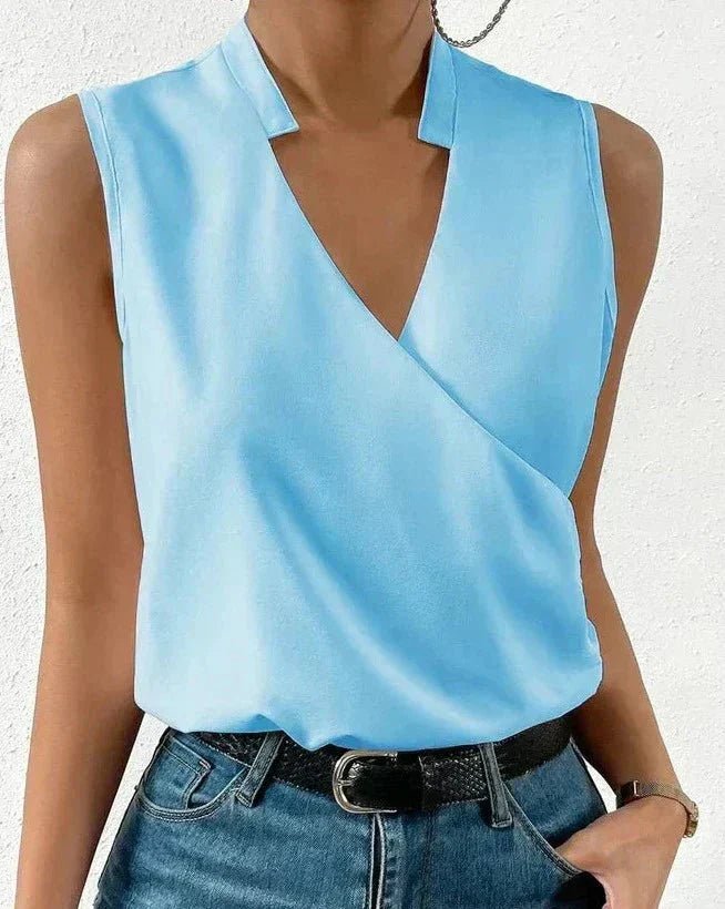 Selene | Sleeveless Wrap Neck Blouse - LXNDON
