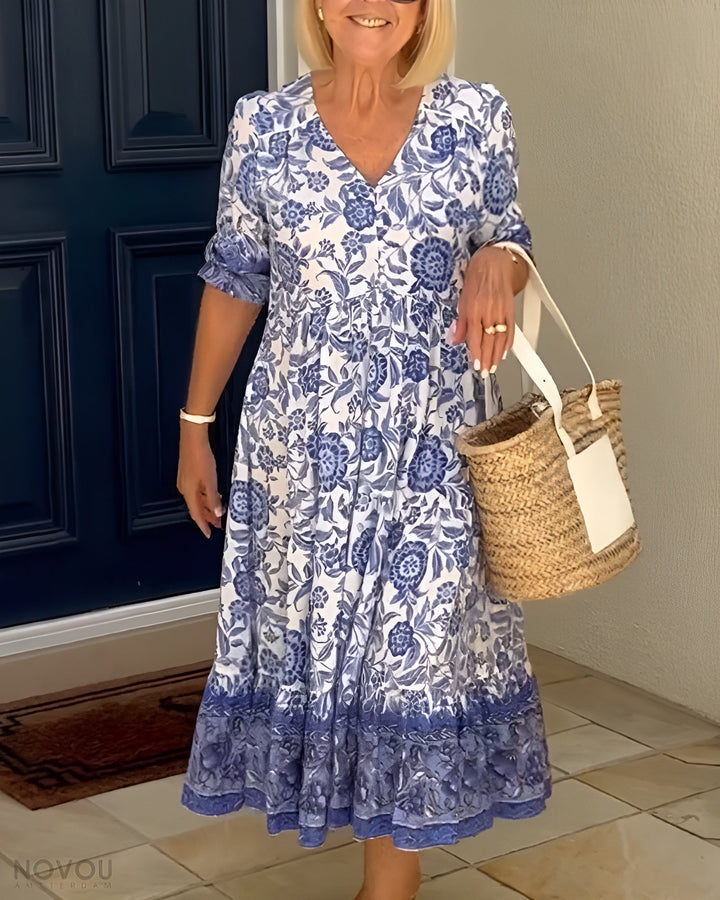 Serena | Floral V - Neck Cover Dress - LXNDON