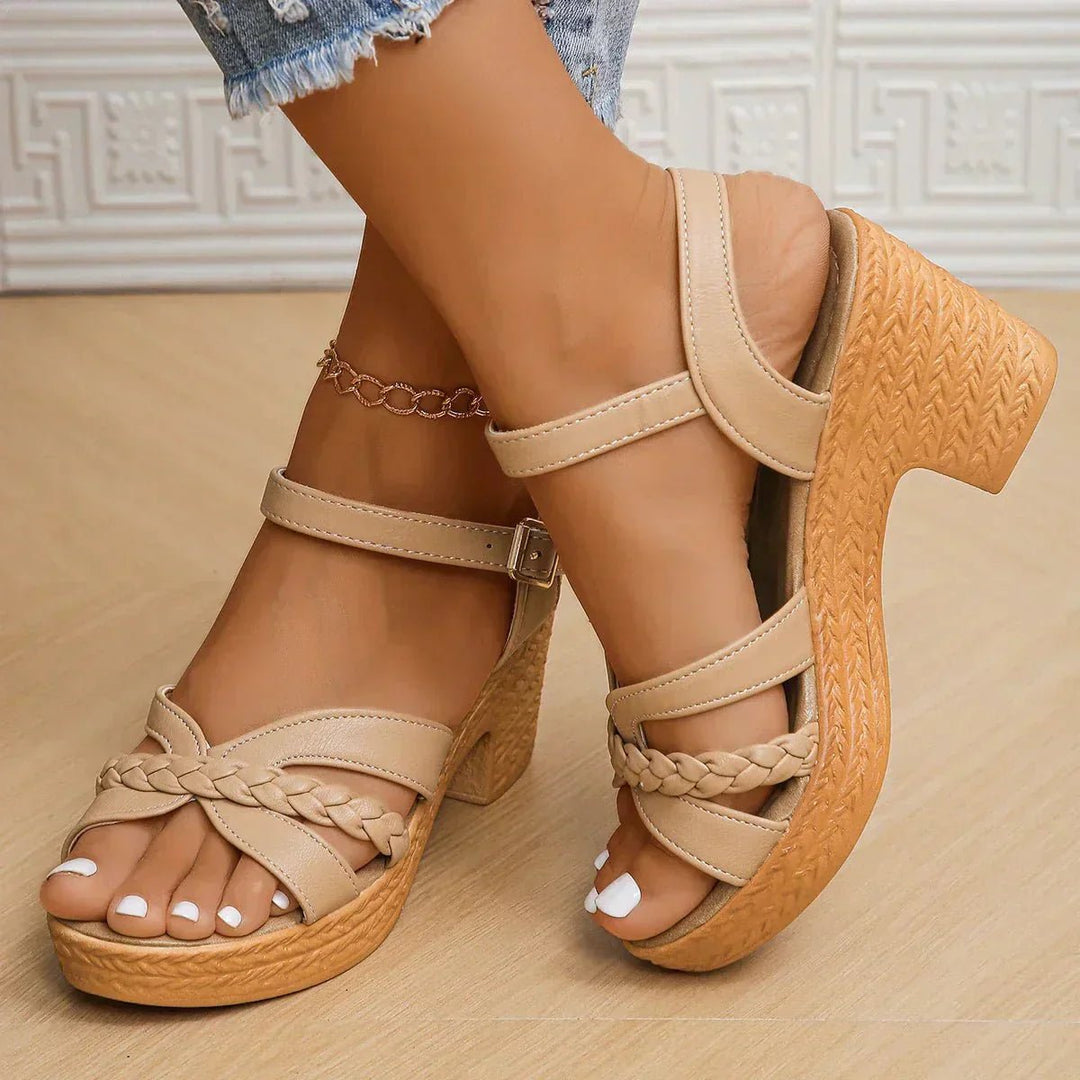 Solara | Stylish Woven Block Heel Sandals - LXNDON