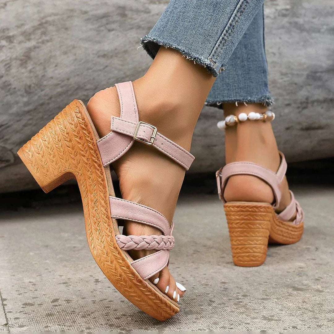 Solara | Stylish Woven Block Heel Sandals - LXNDON