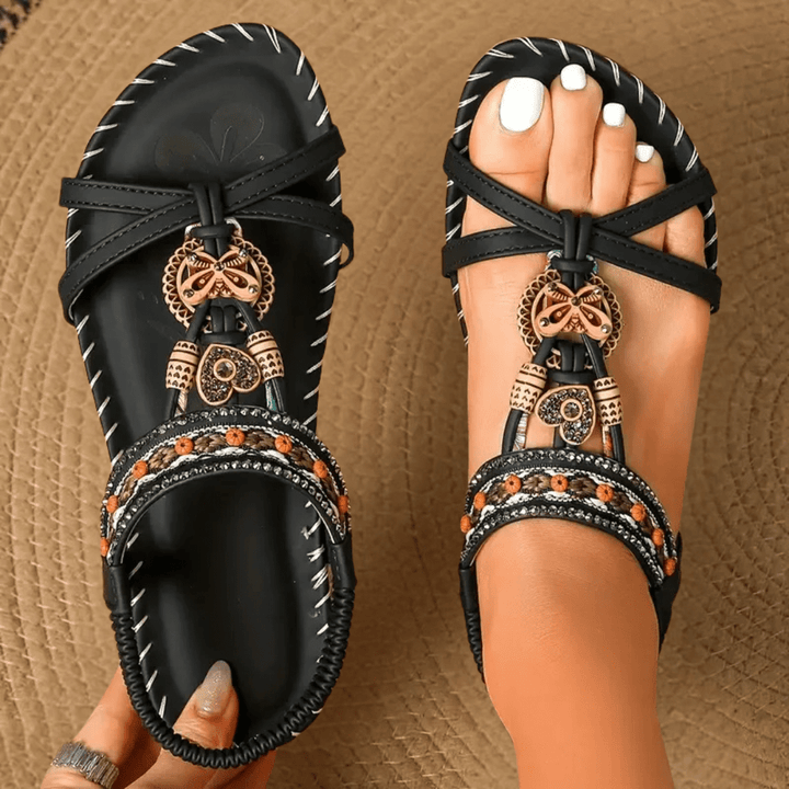 Talitha | Embroidered Boho Comfort Sandals - LXNDON