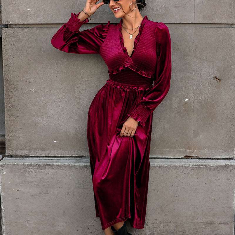 Wine Red Tummy - Tuck Elegance Dress - LXNDON100433365900019