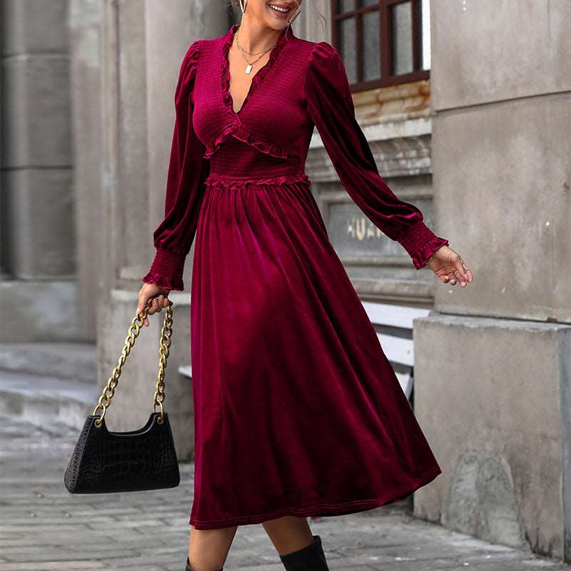 Wine Red Tummy - Tuck Elegance Dress - LXNDON100433365900019