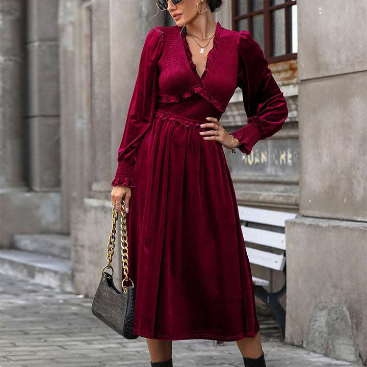 Wine Red Tummy - Tuck Elegance Dress - LXNDON100433365900019