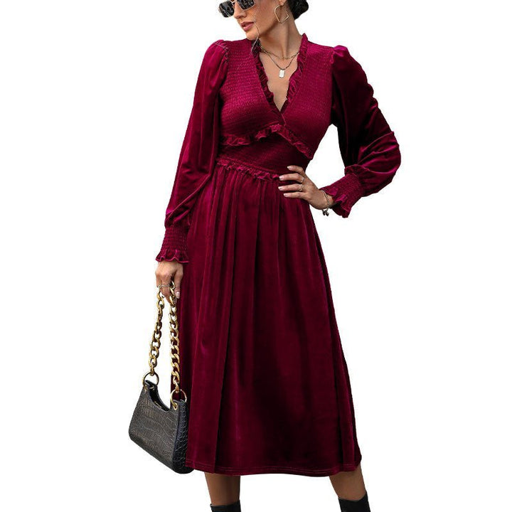Wine Red Tummy - Tuck Elegance Dress - LXNDON100433365900019