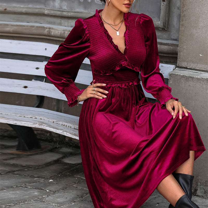 Wine Red Tummy - Tuck Elegance Dress - LXNDON100433365900019