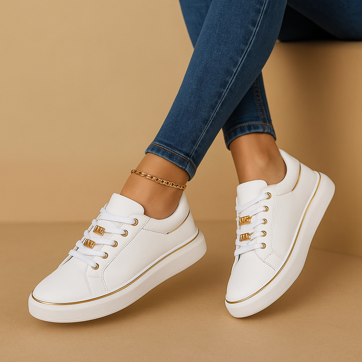 Women’s White Trainers with Gold Detail