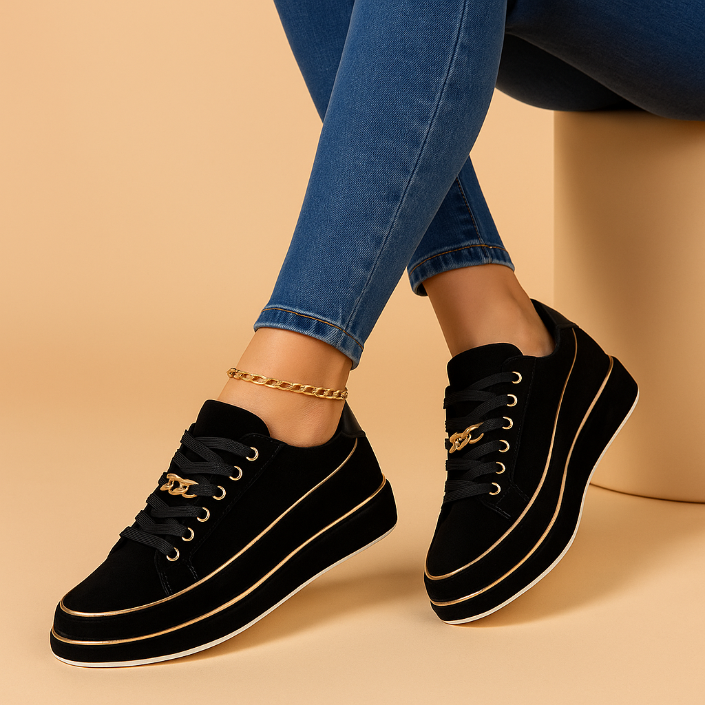 Women’s White Trainers with Gold Detail