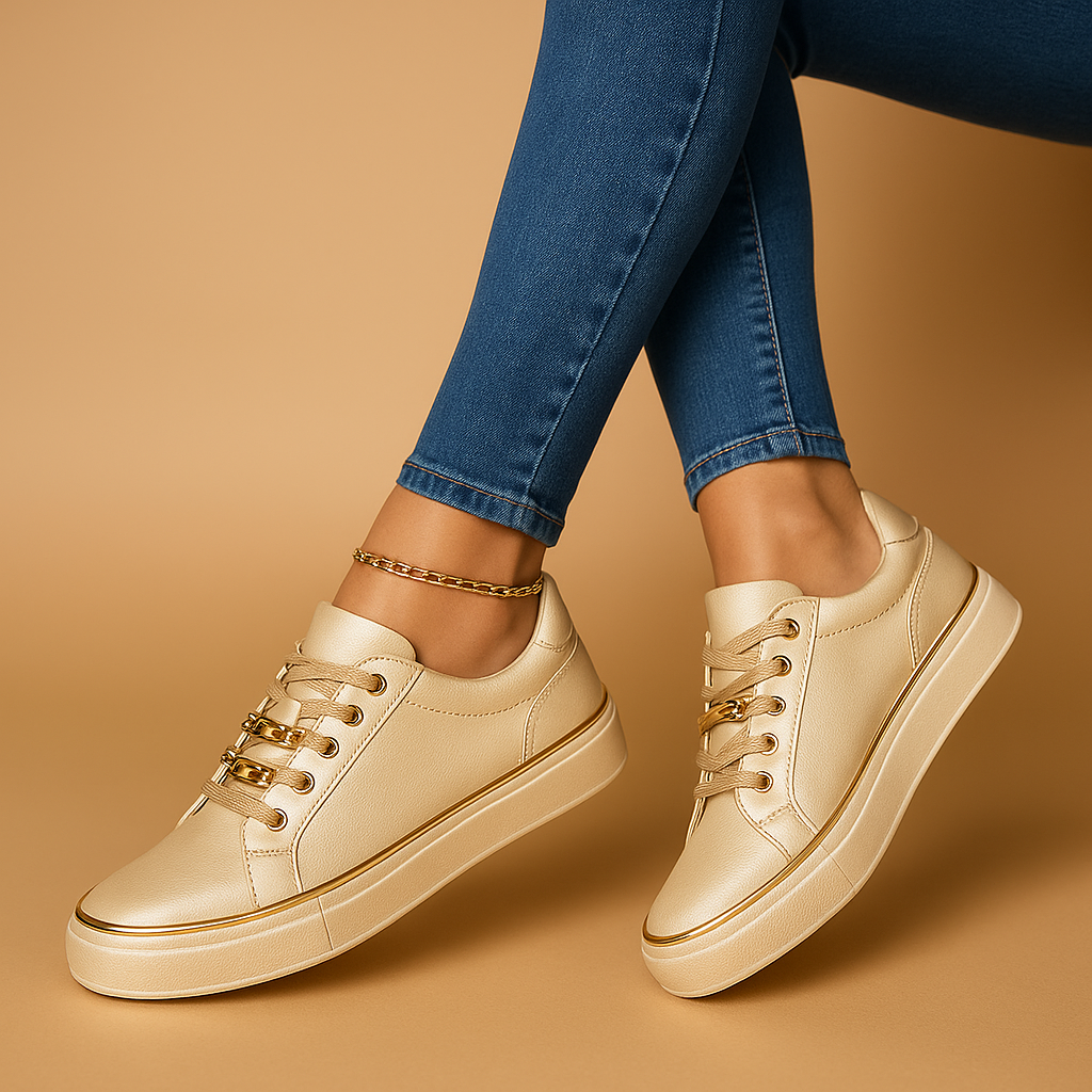Women’s White Trainers with Gold Detail